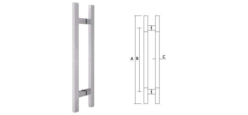 Glass Door handle,Stainless Steel,Square Tube with square stand